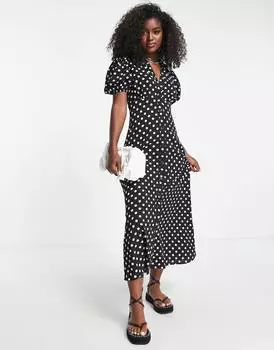 Однотонное платье-рубашка миди с пуговицами спереди ASOS DESIGN