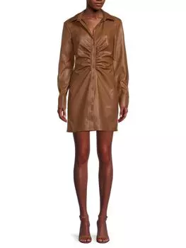Однотонное платье-рубашка Riley из веганской кожи Rd Style, цвет Cognac Brown