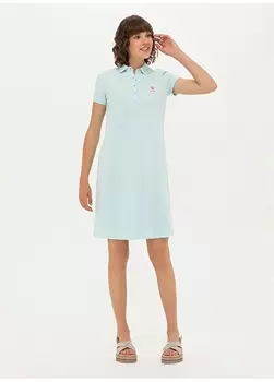 Однотонное зеленое женское платье выше колена с воротником U.S. Polo Assn.