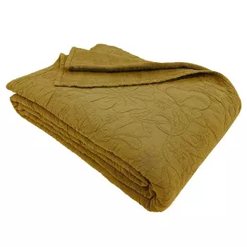 Однотонное жаккардовое хлопковое покрывало StoneWashed с цветочным рисунком - Triptree Bianca, карри, односпальный