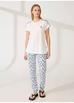 Однотонный белый женский пижамный комплект с круглым вырезом U.S. Polo Assn.