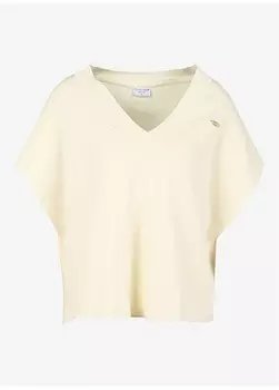 Однотонный бежевый трикотажный женский свитер с V-образным вырезом U.S. Polo Assn.
