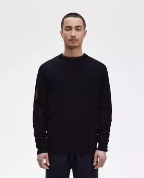 Однотонный мужской свитер с круглым вырезом Fred Perry, темно-синий