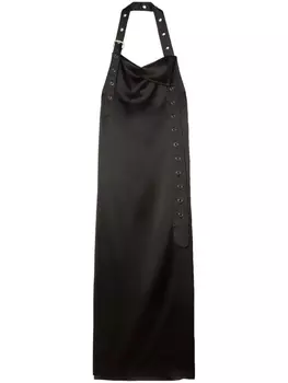 Off-White атласное платье макси с поясом, черный