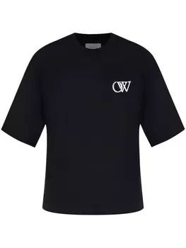Off-White хлопковая футболка с вышитым логотипом, черный