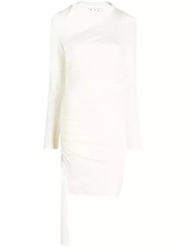 Off-White платье из джерси со сборками, нейтральный цвет