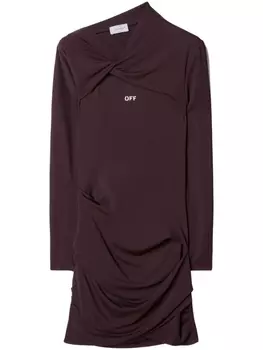 Off-White платье мини Off Stamp с драпировкой, коричневый