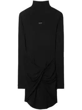 Off-White платье мини с длинными рукавами и драпировкой, черный