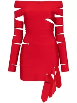 Off-White платье мини с кристаллами, красный