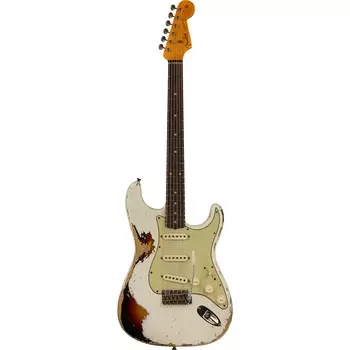 Ограниченная серия Fender Custom Shop '62 Stratocaster Heavy Relic Электрогитара состаренного олимпийского белого цвета с 3-цветным солнечным светом