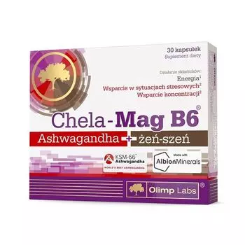 Olimp Chela-Mag B6 Ashwaganda + e-Sze препарат, поддерживающий работу нервной системы и улучшающий память и концентрацию, 30 шт.