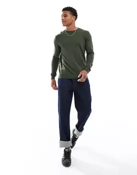 Оливково-зеленый джемпер тонкой вязки с круглым вырезом Jack & Jones