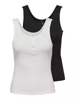 Only майка в рубчик "ONLSIMPLE LIFE S/L BUTTON TOP JRS CS 2PK" (упаковка, 2 шт.), черный