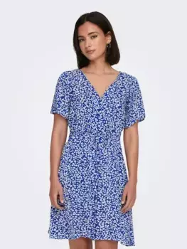 Only мини-платье "ONLEVIDA S/S SHORT DRESS WVN NOOS", цвет Nebulas Blue Aop:Hanna Flower