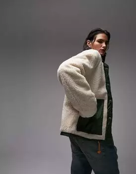 Оранжевая двусторонняя стеганая куртка-пуховик Topshop с кремовой меховой подкладкой в виде тедди