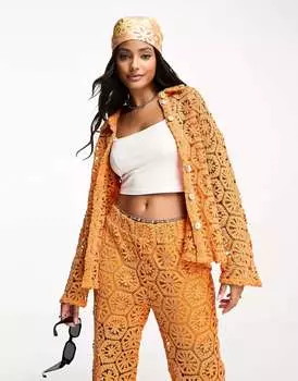 Оранжевая оверсайз-рубашка крючком Vero Moda