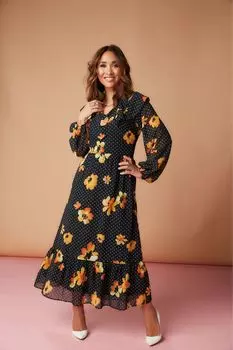 Оранжевое платье миди с цветочным узором Myleene Klass, черный