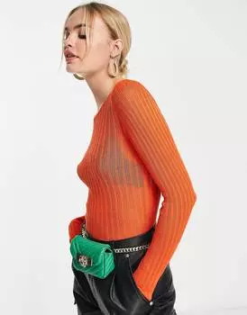 Оранжевый джемпер с круглым вырезом в рубчик ASOS DESIGN