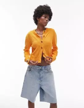 Оранжевый вязаный фактурный кардиган Topshop