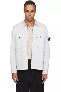 Органик-стрейч сатиновая хлопковая рубашка-оверсайз Stone Island, синий