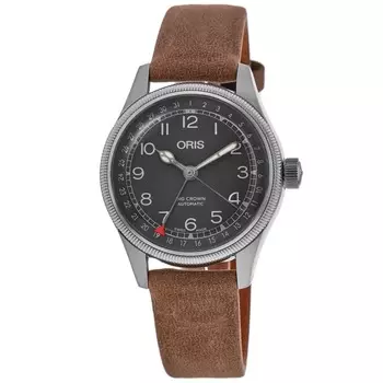 Oris Big Crown Pointer Date Automatic Черный циферблат Коричневый кожаный ремешок Унисекс Часы 01 754 7749 4064-07 5 17 68G