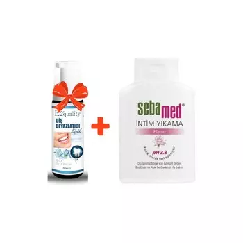 Отбеливающая пена для зубов Orzax E2' Quality + Очищающий интимный гель Sebamed, 200 мл