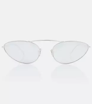 Овальные солнцезащитные очки из металла Saint Laurent, серебряный