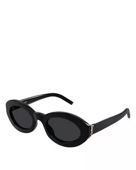 Овальные солнцезащитные очки Saint Laurent с монограммой на петлях, 52 мм, черный