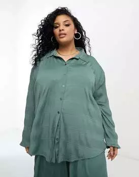 Оверсайз плиссированная рубашка цвета хаки ASOS DESIGN Curve