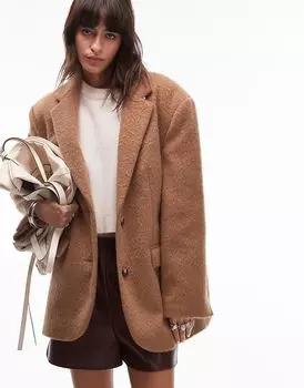 Пальто-блейзер из шерсти с начесом цвета поджаренного кокоса Topshop