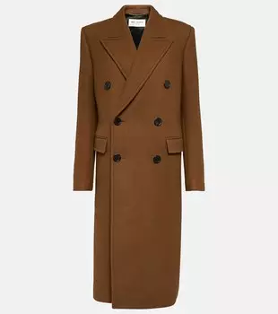 Пальто из смесового шерстяного габардина SAINT LAURENT, бежевый