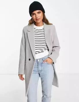 Пальто Stradivarius Double Breasted Wool, серый