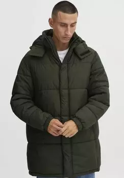 Пальто зимнее Solid с капюшоном, темно-зеленый