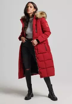 Пальто зимнее Superdry длинное, красный