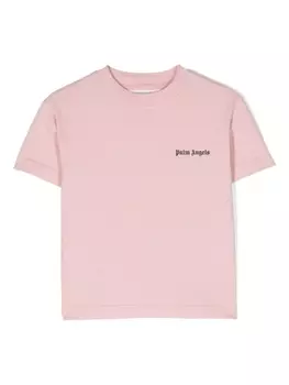 Palm Angels Kids меланжевая футболка с логотипом, розовый