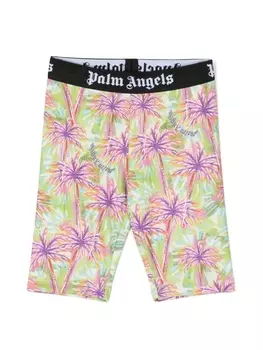 Palm Angels Kids облегающие шорты с принтом, зеленый
