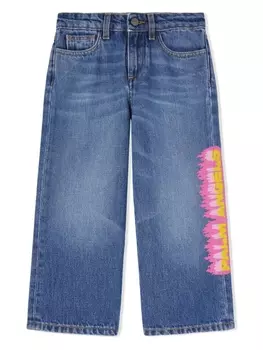 Palm Angels Kids широкие джинсы с логотипом, синий