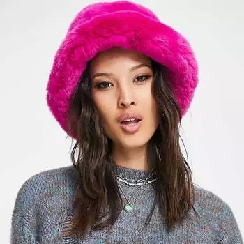 Панама Asos Design Faux Fur, розовый