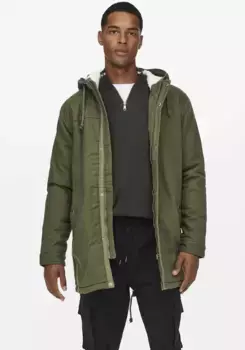 Парка ONLY & SONS "ALEX TEDDY PARKA", с капюшоном, оливковый