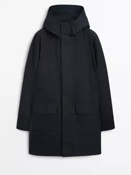 Парка-пуховик Massimo Dutti Bi-stretch With Down And Feathers Filling, темно-синий