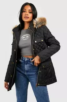 Парка с отделкой из искусственного меха boohoo, черный
