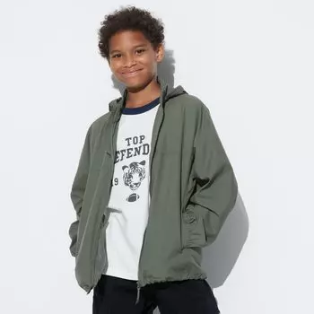 Парка Uniqlo детская с капюшоном, оливковый