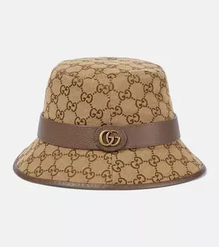 Парусиновая панама с узором gg Gucci, коричневый