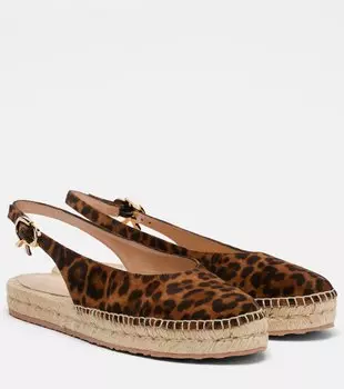 Паз замшевые сланцы на шлейках с эспадрильями Gianvito Rossi, Leopard Print+Naturale