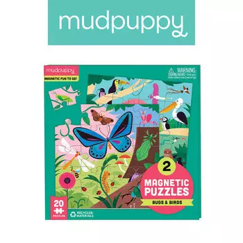 Пазл Mudpuppy магнитный 2в1 Жуки и птички, 2х20 шт.
