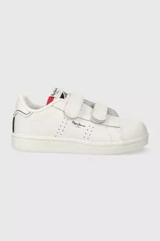 Pepe Jeans Детские кожаные кроссовки PLAYER BASIC BK, белый