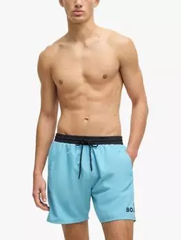 Переработанные плавательные шорты с логотипом HUGO BOSS, цвет Blue/Black