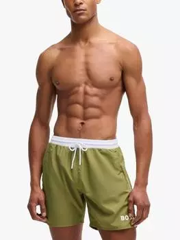 Переработанные плавательные шорты с логотипом HUGO BOSS, цвет Green/White