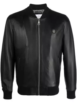 Philipp Plein кожаный бомбер, черный
