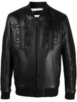 Philipp Plein кожаный бомбер, черный